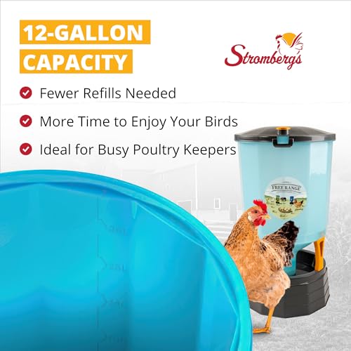 Stromberg's High Capacity Silo Poultry Waterer, 12 Gallon, Transparent Body, Easy to Clean, Float Valve Operation, Elevated 6” Stand, Large Lid, Convenient Filling Options