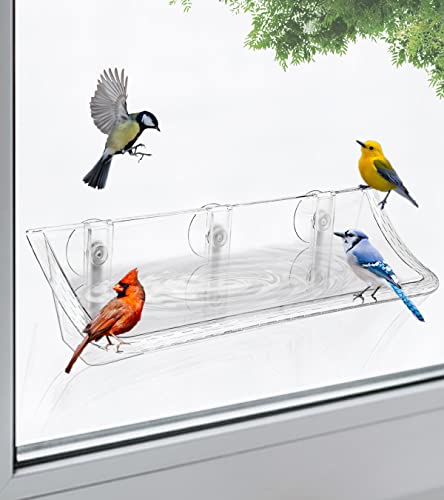 Clear Window Mounted Bird Feeder Bath, 1 Pack | Transparent Glass Birdfeeder Birdbath with Strong Suction Cups for Cats, Kids, Elderly Viewing Outside