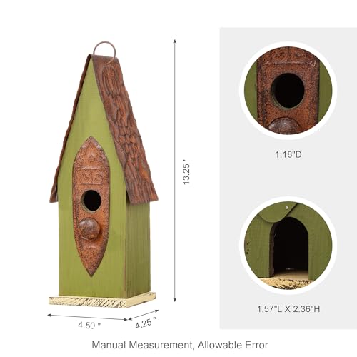 Glitzhome 13.25" H Hanging Birdhouse Retro Green Distressed Solid Wood Bird House for Outdoor - color: RetroGreen