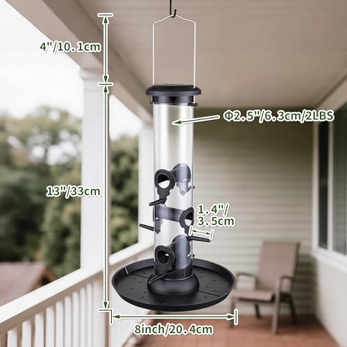 Tube Bird Feeders for Outdoors,13" 6-Port Seed Catcher,Black,2 PK | Spill-Proof, Removable Tray, Drainage Holes, Easy to Clean, Weather-Resistant, Durable for Outdoor - color: Black 13 Inch with Tray,Pack of 2