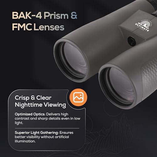 Ultimate Outdoors 12x50 HD Binoculars for Adults – Powerful Waterproof Binoculars with Phone Adapter & Tripod Mount | BaK-4 Prism for Bird Watching, Hunting, Stargazing, Travel & Cruise - color: grey