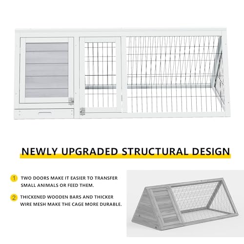 Rabbit Hutch Bunny Cage Indoor Outdoor for Chickens, Quails, Ducks | Small Poultry Enclosure, Ventilating Wire Fence, Pull-Out Tray, Triangular Frame, Waterproof Roof - color: Grey