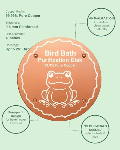 Bird Bath Purification Disk Pure Copper Winter Birdbath Solar Power Heater Deicer Heater Bowl Safe Ground Garden Hummingbird Pedestal Fountain Cleaner Outside Hanging Bowl Dispenser Accessories Gifts - color: 1 pcs Copper Frog
