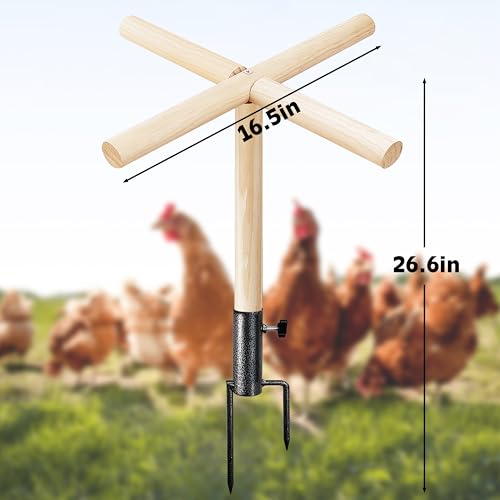 Chicken Perch Toy for Coop, Roosting Bars for Chickens in Coop, Wooden Chick Perch Stand with Metal Ground Plug, Chicken Run Toys, Chicken Coop Accessories