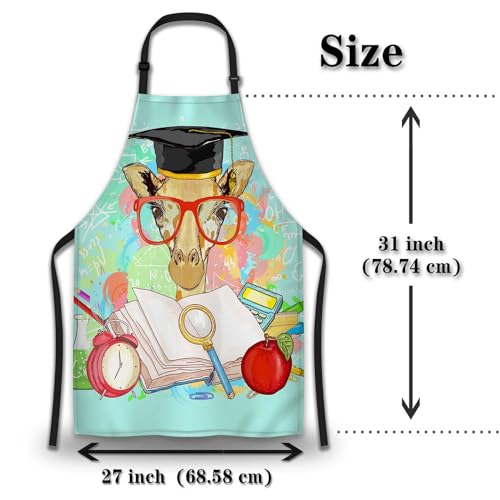 Kitchen Apron for Women Animals Students Giraffe Cooking Aprons for Men for Cooking Restaurant BBQ Painting Crafting Gardening 27” (W) x 31” (H), Waterproof Apron - color: Animals Students Giraffe