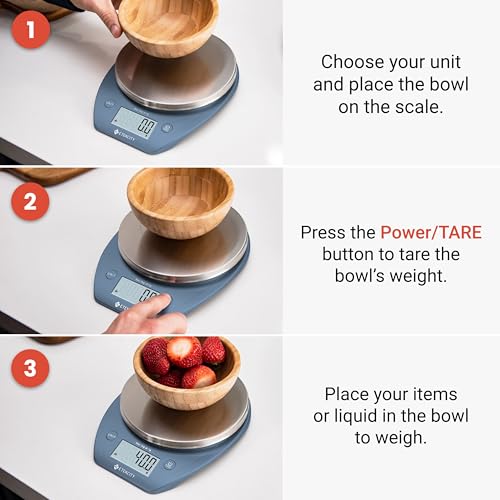 Etekcity 0.1g Food Scale, Bowl, Digital Grams and Ounces for Weight Loss, Dieting, Baking, Cooking, and Meal Prep, 11lb/5kg, Stainless Steel Prussian Blue | 11lb/5kg capacity with tare, removable bowl, ideal for baking, meal prep and portion control, Stai
