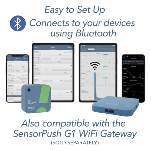 HT.w Smart Temperature Sensor & Humidity Sensor - Thermometer & Hygrometer w/App Monitoring - Water Resistant Temperature and Humidity Monitor w/Heat Index for RV, Fridge & More