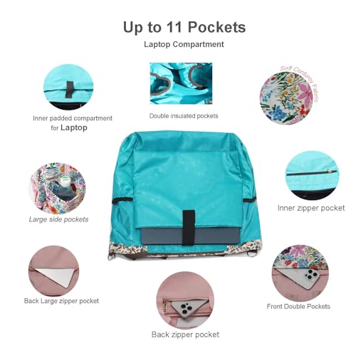 Diaper Tote Bag Totepack Backpack Crossbody Bag 3 in 1 for Women Laptop Backpack Multifunctional with Insulated Pockets - color: Corduroy a Pink Flower