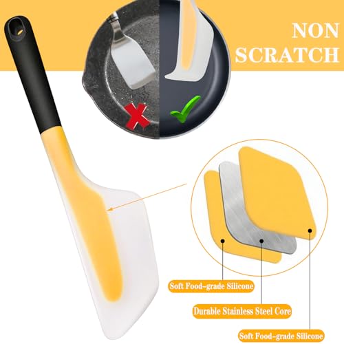 Silicone Omelette Spatula Turner, 13Inch Flip Fold Omelet Turner | Flexible Egg Flip Tool for Non-stick Pans, Heat Resistant omelette flipper for Kitchen Omelet Pancake Crepes, Yellow - color: Yellow