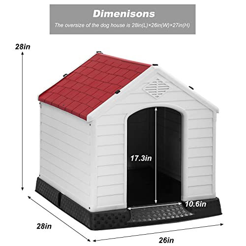 FDW Dog House Indoor Outdoor Durable Ventilate Waterproof Pet Plastic Dog House for Small Medium Large Dogs Insulated Puppy Shelter Kennel Crate with Air Vents and Elevated Floor - style: Red
