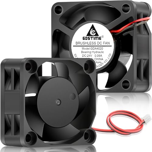 GDSTIME 40mm x 40mm x 20mm 24V DC Cooling Fan 2Pin for 3D Printer 2-Pack | 4020 Axial Fans, 24 Volt Brushless, 6000RPM, Hydraulic Bearing, 40x40x20mm - size: 40x20mm
