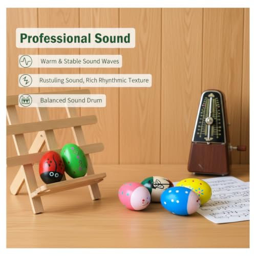 Musfunny Egg Shakers Percussion Instruments: 6Pcs Wooden Maracas | Hand Percussion Egg Shaker, Loud Resonant Sound Musical Instrument for Music Education Parties Classroom Rhythm - color: Colorful