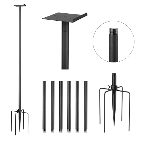 Bird Feeder Pole Kit 80.5 Inch, Outdoor Heavy Duty Birdhouse Pole, 6 Base Adjustable Bird Feeder Holder (for G08,G11Bird Feeder) - color: Black
