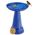 Birds Choice Ohio Stoneware Pedestal Bird Bath | 22in x 17in | Blue | Weather-Resistant Glazed Ceramic Clay, Stable Locking Top, Suits Outdoor Gardens and Patios - color: Summer Blue