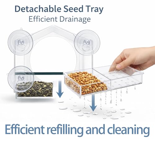 Window Bird Feeder with Strong Suction Cups, Clear Bird Feeder | Removable Seed Tray Clear Acrylic Bird Feeder for Window