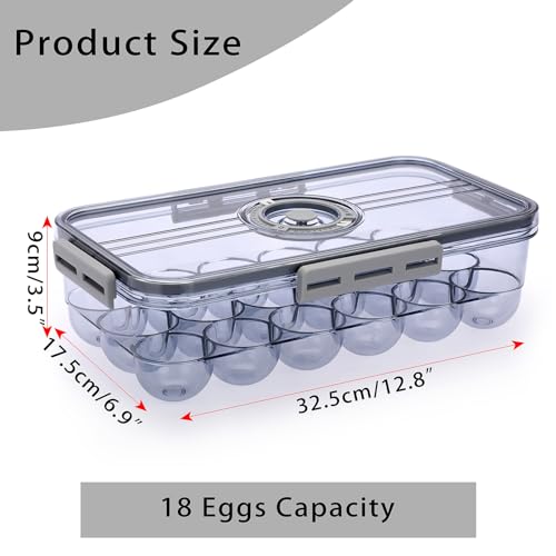 BTSKY Premium Plastic Egg Holder for Fridge - 18 Count Egg Container for Refrigerator, Egg Organizer, Plastic Egg Storage Box with Time Reminer and Lid- Reusable Egg Carton Tray Stackable - size: Small-hold 18 eggs
