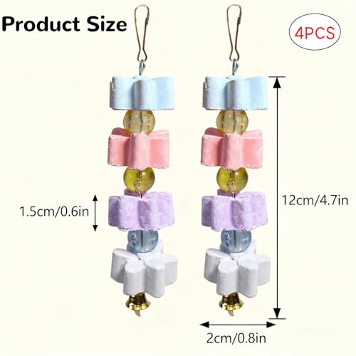 4Pieces Parrot Beak Trimmer Bird Beak Grinding Stone Teeth Lava Block Mineral Calcium Rock Chewing Toys with Bell for Parakeet Conure Budgies Rabbit Chinchilla Hamster - size: 4Pieces