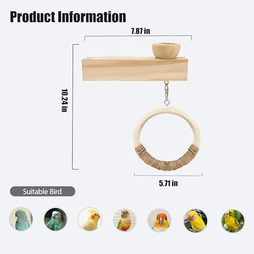 Natural Wood Bird Ladder Perch Toy - Chewable Safe Parrot Climbing Toy for Cockatiel, Finch & Other Small to Medium Birds, Bird Cage Accessories with Easy Screw Installation (Wooden Loop Perch) - color: Wooden Loop Perch
