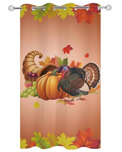 Outdoor Curtain for Patio, Orange Pumpkin Fall Waterproof Blackout Curtain for Porch/Pergola/Gazebo, Thanksgiving Botanical Turkey Thermal Insulated Drapes for Cabana, 1 Panel, 54 x 108 Inch - size: 54"W x 108"L (Pack of 1)