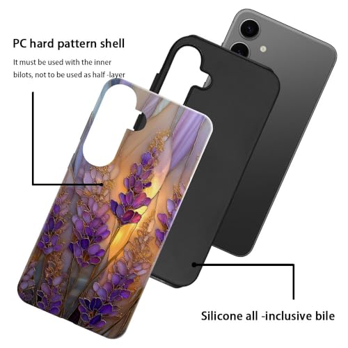 Compatible with Samsung Galaxy S23 FE Case,Glossy Case All-Round Protection Shockproof Anti-Scratches TPU Cover,Cases for Man Woman-Stained Glass Lavender in Bloom - color: Stained Glass Lavender in Bloom, size: Galaxy S23 FE