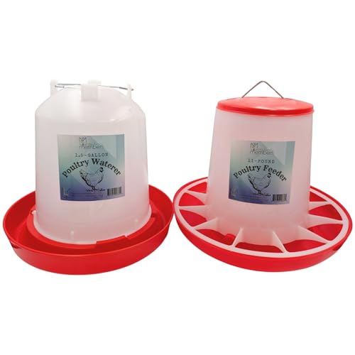 Chicken Waterer and Feeder Set | 1.5 Gallon Poultry Drinker and 11 Pound Feeder Combo | for Chickens, Ducks, Turkeys, Ducklings, Quail, Baby Chicks and More - size: 11 Pound Feeder and 1.5 Gallon Drinker