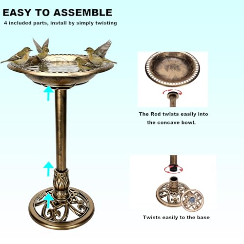 Outdoor Antique Bird Bath Polyresin Lightweight Garden Birdbath for Outside Weather-Resistant Bird Baths (Copper) - color: Copper