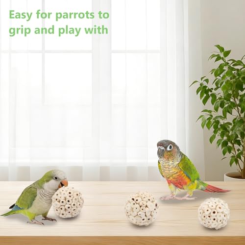 Wontee Bird Toys Sola Balls 2.4" Parrot Foraging Toys Soft Sola Atta Ball Parrot Chew Shred Toy for Cockatiels Conures Parakeets Budgies Senegal (4)