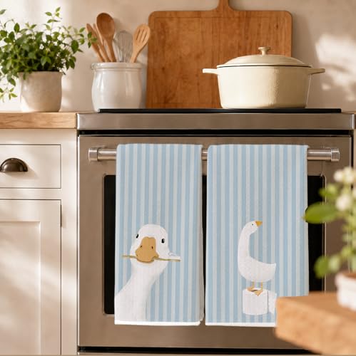 Kids Bathroom Decor, Goose Towels Bathroom Decor, Toddler Bathroom Towel, Cute Duck Green Farm Animal Dish Towels Gifts for Washroom Restroom 16x24 Inch Set of 2 - color: Goose-blue