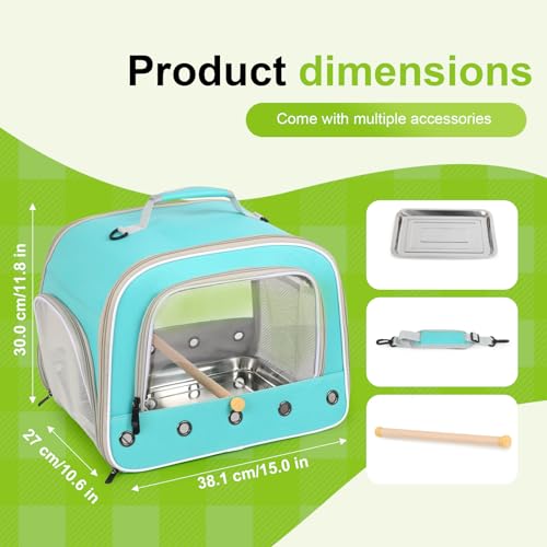 Bird Travel Carrier Cage for Medium Parrot, Portable Bag with Metal Tray to Carry and Transport Medium and Large Birds Like African Grey, Long Tail Cockatiel (Green, Large Carrier) - color: Green