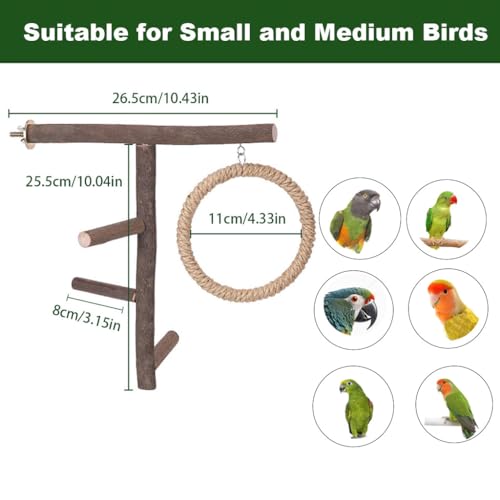Bird Branch Perch Swing Toys, Natural Wood Parrot Cage Accessories for Parakeets, Cockatiels, Conures, Budgies,Finches, Love Birds, Small & Medium Birds