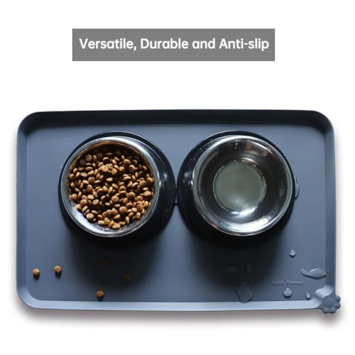 Hoki Found -Waterproof Pet Feeding Mats with High Lips - Multiple Size and Colors for Dogs, Cats & Others-G - color: Gray, size: 12"L x 19"W