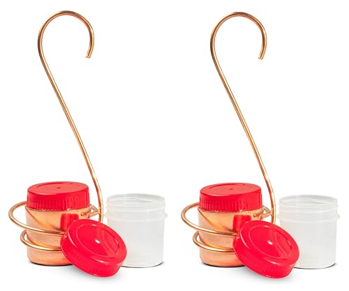 Monarch Abode Hanging Hummingbird Feeders for Outdoors – Pure Copper Handcrafted Single Hanging Hummingbird Feeder, Decorative Humming Bird Feeders for Outdoors Garden Patio Deck, Pack of 2 - style: Single Feeder (2-Pack)