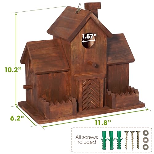 MIXUMON Bird Houses for Outside with Bird Feeder, Outdoor 3 Hole Bird House Room for 3 Bird Families Bluebird Finch Cardinals Hanging Birdhouse for Garden (Style 12)