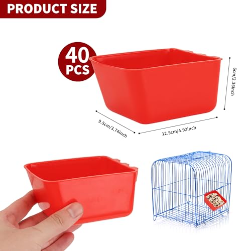 40 Pcs Cage Cups Chicken Feeder Cups 16 oz Hanging Bird Food Water Cups Bunny Cage Feeding Bowl Dish for Pet Parrot Rooster Parakeet Gamefowl Poultry Pigeon Wire Cage(Red) - color: 16oz-Red