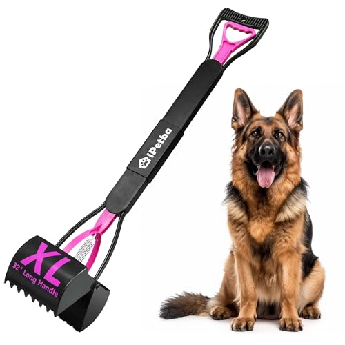 32" Long Handle Dog Pooper Scooper for Yard – No Bending, Clean Pickup on Grass, Gravel & Sand, Easy to Clean & Durable - color: Rose Pink