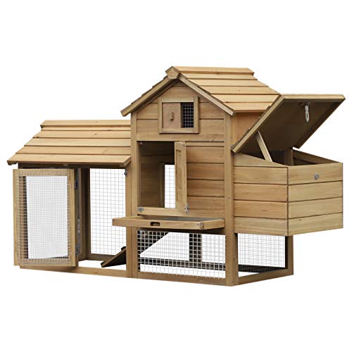 PawHut 59" Small Wooden Chicken coop Hen House Poultry Cage for Outdoor Backyard with 2 Doors, Nesting Box and Removable Tray, Natural Wood | Hen House Poultry Cage, 2 Doors, Nesting Box, Removable Tray - color: Natural
