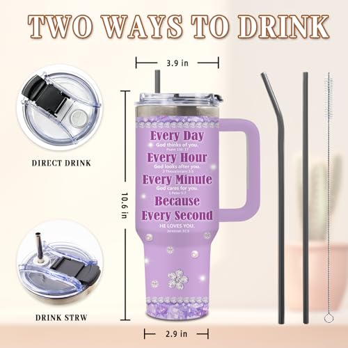 DUUV Christian Gifts, Christian Tumbler for Women, Religious Gifts for Mom Sister Wife Friends, Inspirational Spiritual Bible Verse Gift for Christmas Thanksgiving, 40 Oz Tumbler with Handle, 1PCS - color: Cross Faith