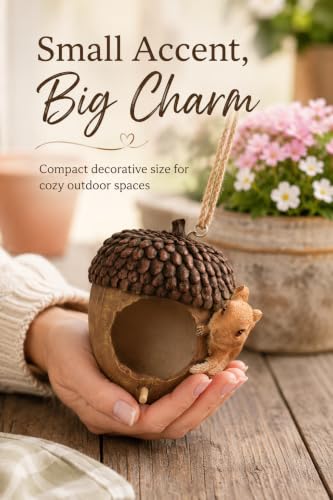 Acorn Bird House for Outside, Hand-Painted Resin Hanging Birdhouse with Squirrel, Weather-Resistant Decorative Bird House for Garden, Patio, Yard & Porch - style: Acorn