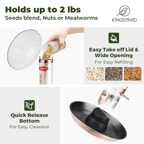 Kingsyard 6-Port Tube Bird Feeder for Outdoors Hanging | 9.5" Rustproof Metal Removable Tray, 11.5" Weatherproof Dome, 3 lb Seed Capacity, Garden & Backyard Birding Gift, Copper - color: Antique Copper