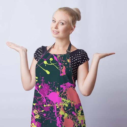 Cook Apron for Women Splatter Paint Pattern Mans Aprons for Cooking Funny for Kitchen Cooking Restaurant BBQ Painting Crafting 27” (W) x 31” (H), Waterproof Aprons - color: Splatter Paint Pattern