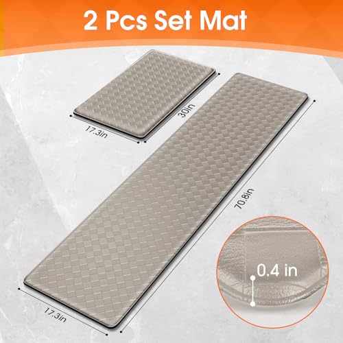 TranquilRelax Kitchen Mats, Cushioned Mats with Extra-Long Runner, Taupe | Kitchen mats for floor, water-resistant anti fatigue mats for kitchen floor with non-slip backing; 17.3 x 30 and 17.3 x 71 in - color: Taupe, size: 2-Piece | 30"+71" | Standard