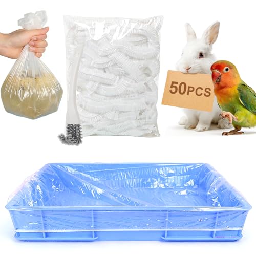 50 Pcs Disposable Cage Liners, 29x19 inches Plastic Leak-Proof with Cage Cleaning Brush, for Parrots, Rabbits, Guinea Pigs - size: 29x19 inches