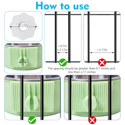 kathson Crate Dog Bowl, Removable Stainless Steel Hanging Pet Kennel Cage Bowl Food & Water Feeder Coop Cup for Puppy, Cat, Rabbit, Guinea Pigs Ferret Bird (2 PCS, Size: M, Blue and Green) - color: Size: M (Blue, Green), size: 2 PCS