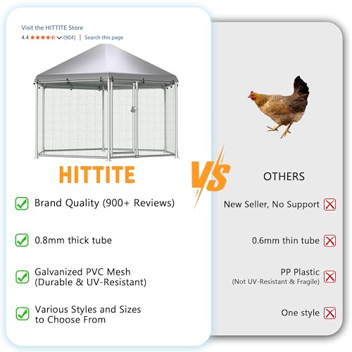 HITTITE Large Metal Chicken Coop with Run, 13.2 x 11.4 x 8.6 ft Walk in Poultry Cage Chicken Run Pen, Hexagonal Roof Outdoor Chicken Runs for Yard with Waterproof & Anti-UV Cover - size: 156.0"L x 156.0"W x 103.0"H