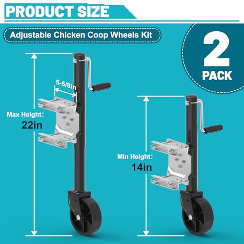 Chicken Coop Wheels Kit, 2 Pack Caster Wheels with Lift System & Pull Handles, Easy Move Your Chicken Cage, Chicken Tractor & Poultry House, Portable Chicken Coop Accessories