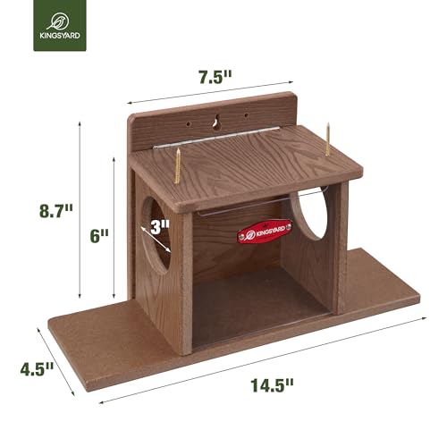 Kingsyard Squirrel Feeder Box for Outside, Recycled Plastic Squirrel Feeder Box with Corn Cob Holders, Easy to Refill & Clean, Weather-Proof (Brown) | Recycled Plastic, Corn Cob Holders, Extended Side Platform, Easy to Refill & Clean, Weatherproof Roof, B