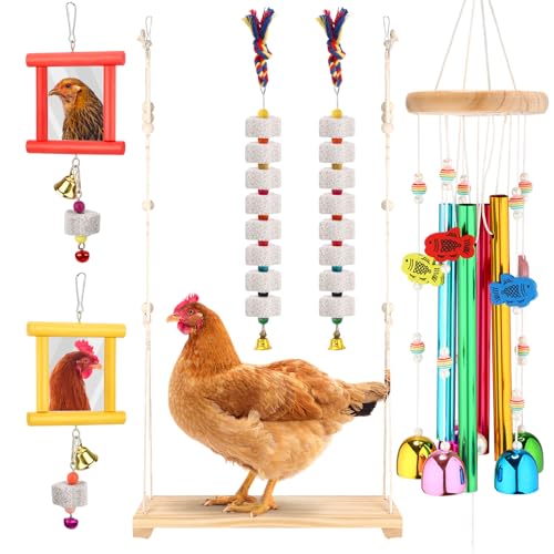 Soulchen 6 Pieces Chicken Toys for Coop Chicken Wind Chime Enrichment Toys Kits Chick Mirror with Bells Swing Hanging Chick Beak Grinding Calcium Stone for Coop Hens Chicks Poultry Birds Parrots - style: Chick Beak Grinding Calcium Stone