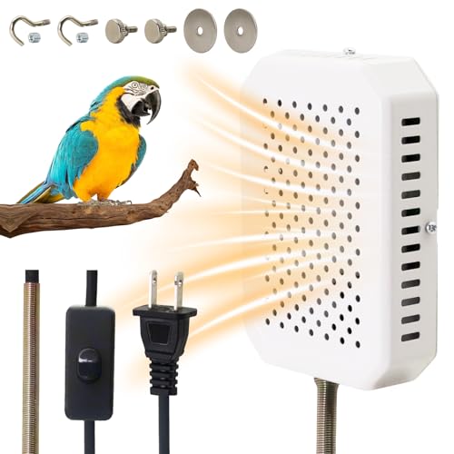 Bird Cage Heater 3.4”×5.1” PTC Heated Pad US Plug 25W for Parrots | Anti scalding Pad,Anti-bite steel cord,Intelligent thermostat,Cage Mounted, for Cockatiel, Parrots Parakeet and Canary