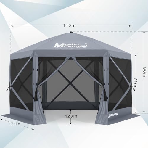 MASTERCANOPY 12x12FT Pop Up Gazebo Screen Tent - Instant Screen House with Netting, Quick Set, Outdoor Canopy Shelter with Carry Bag for Camping, Backyard & Patio (Gray) - color: Gray, size: 12x12 ft