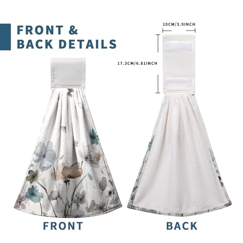 Watercolor Floral Hanging Kitchen Towels Set of 2 Spring Summer Grey Flowers Hand Towel with Hanging Loop Wildflower Daisy Dish Towel Soft Absorbent Bath Tie Towel for Bathroom Farmhouse - color: Flower-a